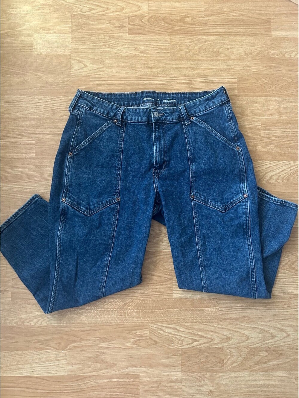 Dark Wash Utility Straight Leg Jeans Size 16 Petite